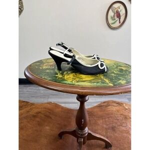 Vintage Y2K Predictions Black Satin Floral Rose Slingback Heels